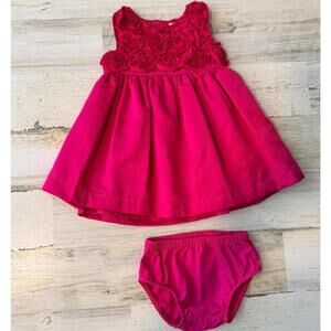 Baby Girl Hot Pink Rosette Party Dress Bloomer Set 6M Holiday Wedding Outfit Cut